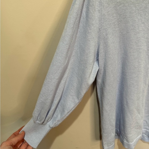 LILLA P rib trim puff sleeve sweater in light blue‎ sz XS - Picture 3 of 7